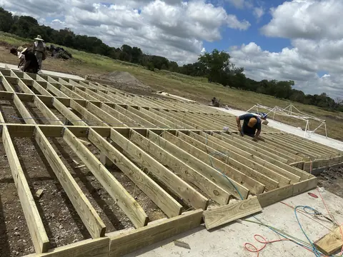 Floor framing extending across the East Texas new-build footprint.