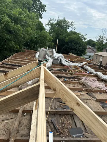 Roof framing documented from above during the Oak Cliff addition.